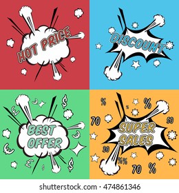Comic sound effects in pop art vector style. Sound bubble speech with word and comic cartoon expression sounds illustration. Great promo concept. 