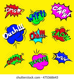Comic sound effects in pop art vector style. Sound bubble speech with word and comic cartoon expression sounds illustration