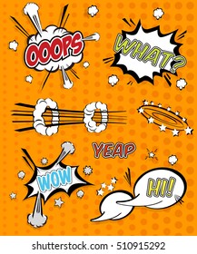 Comic sound effects in pop art vector style. Sound bubble speech with word and comic cartoon expression sounds illustration. Great promo concept. 