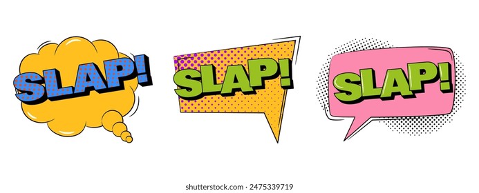 Comic sound speech effect bubble set in trendy retro style. SLAP text