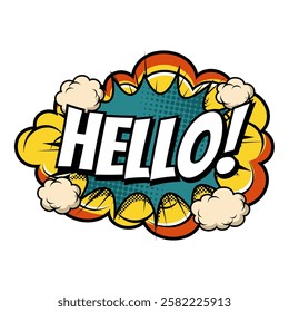 Comic sound speech effect bubbles hello in trendy retro style.