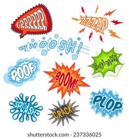 Comic sounds humour communication cartoon speech bubbles set isolated vector illustration
