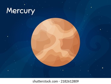 Comic space planet Mercury vector illustration. Astronomical object art concept on night sky horizontal space background with comic style planet Mercury for universe art decoration design.