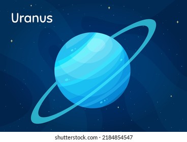 Comic space planet Uranus vector illustration. Celestial sphere object graphic concept with space planet Uranus on starry night sky comic style background for children fantasy graphic design