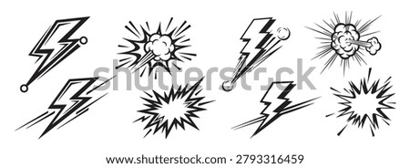 Comic sparks explosion flash lightning speed force power punch blast boom energy icon vector illustration