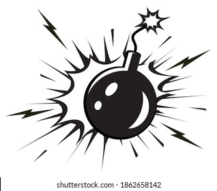 Comic speech balloon and Boom explosion bubble. Bomb icon. Vector Illustration.