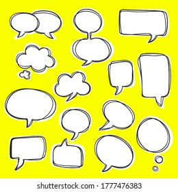 Estilo pop-art de fondo de burbuja de discurso cómico. Ilustración vectorial colorida. Cómic brillante de dibujos animados. Ilustración vectorial aislada en fondo amarillo.