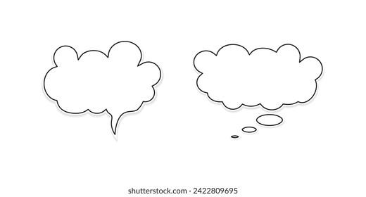 Comic speech bubble. Blank text box in cartoon style. Speech bubble cloud design for text, thoughts, conversation, message, dialog. Vector illustration