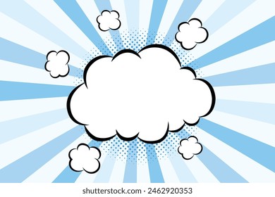 Comic speech bubble with cloud and halftone shadow, pop art style.