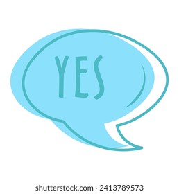 Comic Speech Bubble of colorful set. This comic-inspired artwork showcase a dynamic playful word yes in vibrant blue hues. Vector illustration.