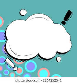 Comic Speech Bubble With Copy Space And Colorful Doodles. Design Of Empty Template In Explosion Framework Representing Social Media Messaging And Connecting.