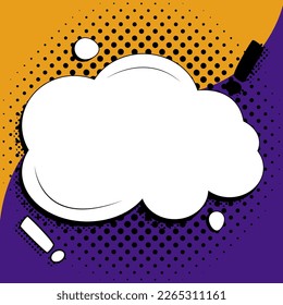 Comic Speech Bubble With Copy Space And Colorful Doodles. Design Of Empty Template In Explosion Framework Representing Social Media Messaging And Connecting.