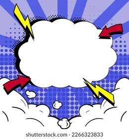 Comic Speech Bubble With Copy Space And Colorful Doodles. Design Of Empty Template In Explosion Framework Representing Social Media Messaging And Connecting.