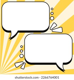 Comic Speech Bubble With Copy Space And Colorful Doodles. Design Of Empty Template In Explosion Framework Representing Social Media Messaging And Connecting.