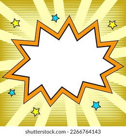 Comic Speech Bubble With Copy Space And Colorful Doodles. Design Of Empty Template In Explosion Framework Representing Social Media Messaging And Connecting.