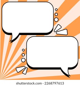 Comic Speech Bubble With Copy Space And Colorful Doodles. Design Of Empty Template In Explosion Framework Representing Social Media Messaging And Connecting.