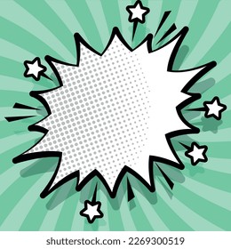 Comic Speech Bubble With Copy Space And Colorful Doodles. Design Of Empty Template In Explosion Framework Representing Social Media Messaging And Connecting.