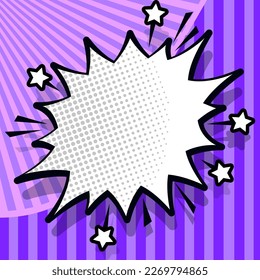 Comic Speech Bubble With Copy Space And Colorful Doodles. Design Of Empty Template In Explosion Framework Representing Social Media Messaging And Connecting.
