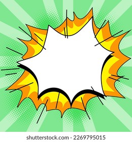 Comic Speech Bubble With Copy Space And Colorful Doodles. Design Of Empty Template In Explosion Framework Representing Social Media Messaging And Connecting.