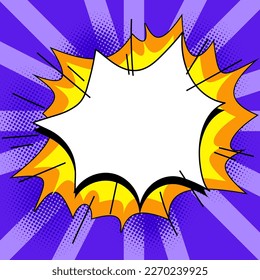 Comic Speech Bubble With Copy Space And Colorful Doodles. Design Of Empty Template In Explosion Framework Representing Social Media Messaging And Connecting.