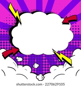 Comic Speech Bubble With Copy Space And Colorful Doodles. Design Of Empty Template In Explosion Framework Representing Social Media Messaging And Connecting.