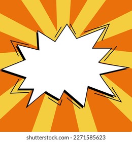 Comic Speech Bubble With Copy Space And Colorful Doodles. Design Of Empty Template In Explosion Framework Representing Social Media Messaging And Connecting.