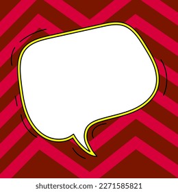 Comic Speech Bubble With Copy Space And Colorful Doodles. Design Of Empty Template In Explosion Framework Representing Social Media Messaging And Connecting.