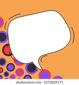 Comic Speech Bubble With Copy Space And Colorful Doodles. Design Of Empty Template In Explosion Framework Representing Social Media Messaging And Connecting.