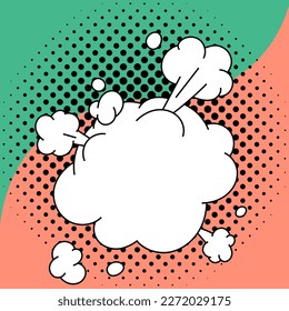 Comic Speech Bubble With Copy Space And Colorful Doodles. Design Of Empty Template In Explosion Framework Representing Social Media Messaging And Connecting.