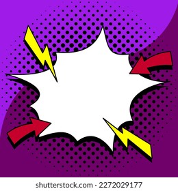 Comic Speech Bubble With Copy Space And Colorful Doodles. Design Of Empty Template In Explosion Framework Representing Social Media Messaging And Connecting.