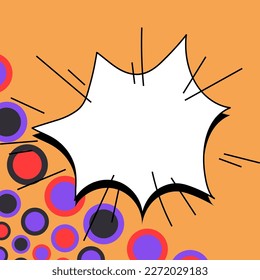 Comic Speech Bubble With Copy Space And Colorful Doodles. Design Of Empty Template In Explosion Framework Representing Social Media Messaging And Connecting.