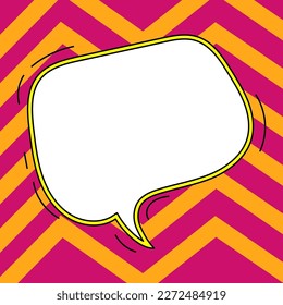 Comic Speech Bubble With Copy Space And Colorful Doodles. Design Of Empty Template In Explosion Framework Representing Social Media Messaging And Connecting.