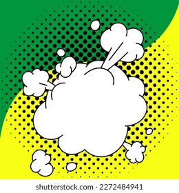 Comic Speech Bubble With Copy Space And Colorful Doodles. Design Of Empty Template In Explosion Framework Representing Social Media Messaging And Connecting.