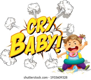 Burbuja cómica de habla con ilustración de texto de bebé llorando