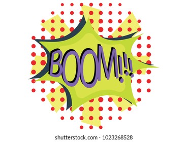 comic speech bubble with different emotions and text boom. Vector bright dynamic cartoon illustration isolated on wite. Pop Art style.