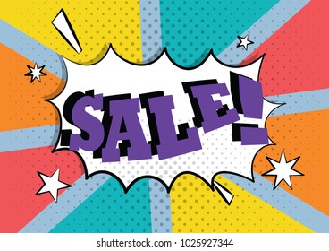comic speech bubble with different emotions and text sale. Vector bright dynamic cartoon illustration. Pop Art style.