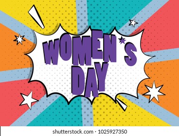 comic speech bubble with different emotions and text womens day
. Vector bright dynamic cartoon illustration. Pop Art style.