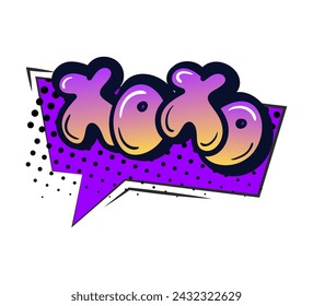 Comic speech bubble with emotion and text. Comic bubble speech clouds. Cartoon xoxo comic sign vector.