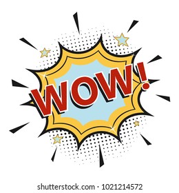 Comic speech bubble with emotional text WOW. Pop art style on the white background. Vector.