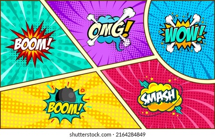 Comic speech bubble expression collection colorful background