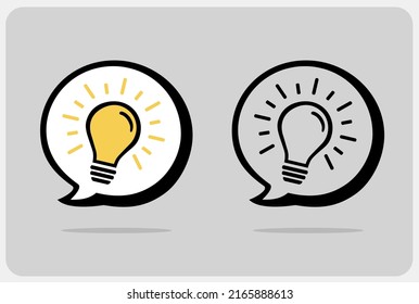 Comic speech bubble with expression light bulb. Vector cartoon illustration in retro pop art style. Idea sign, solution, thinking concept. 