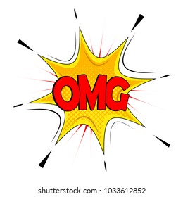 A comic speech bubble with expression text OMG. Vector illustration. Speech bubble in flat pop art design