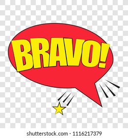 Comic speech bubble with expression text Bravo! Vector bright dynamic cartoon illustration in retro pop art style isolated on  transparent background.