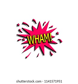 Comic speech bubble with expression text wham. Vector bright dynamic cartoon illustration in retro pop art style isolated