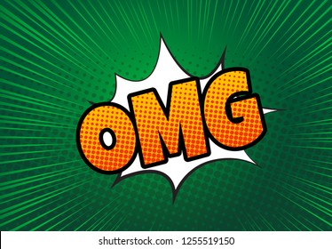 Comic speech bubble with expression text OMG. Vector bright dynamic cartoon illustration in retro pop art style