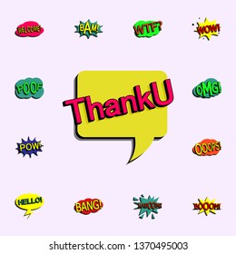 Comic speech bubble with expression text thankU icon. comic icons universal set for web and mobile