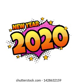 Comic speech bubble with expression text 2020 Vector bright dynamic cartoon illustration in retro pop art style