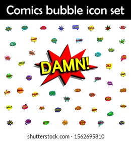 Comic speech bubble with expression text damn icon. Comic icons universal set for web and mobile