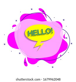 Comic speech bubble with expression text hello liquid badge icon. Simple color vector of people around the world icons for ui and ux, website or mobile application