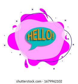 Comic speech bubble with expression text hellio liquid badge icon. Simple color vector of people around the world icons for ui and ux, website or mobile application